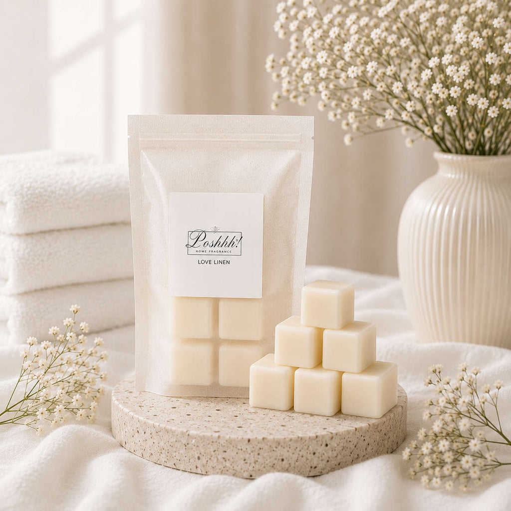 Poshhh Co Love Linen Wax Melts handmade in Fife, Scotland