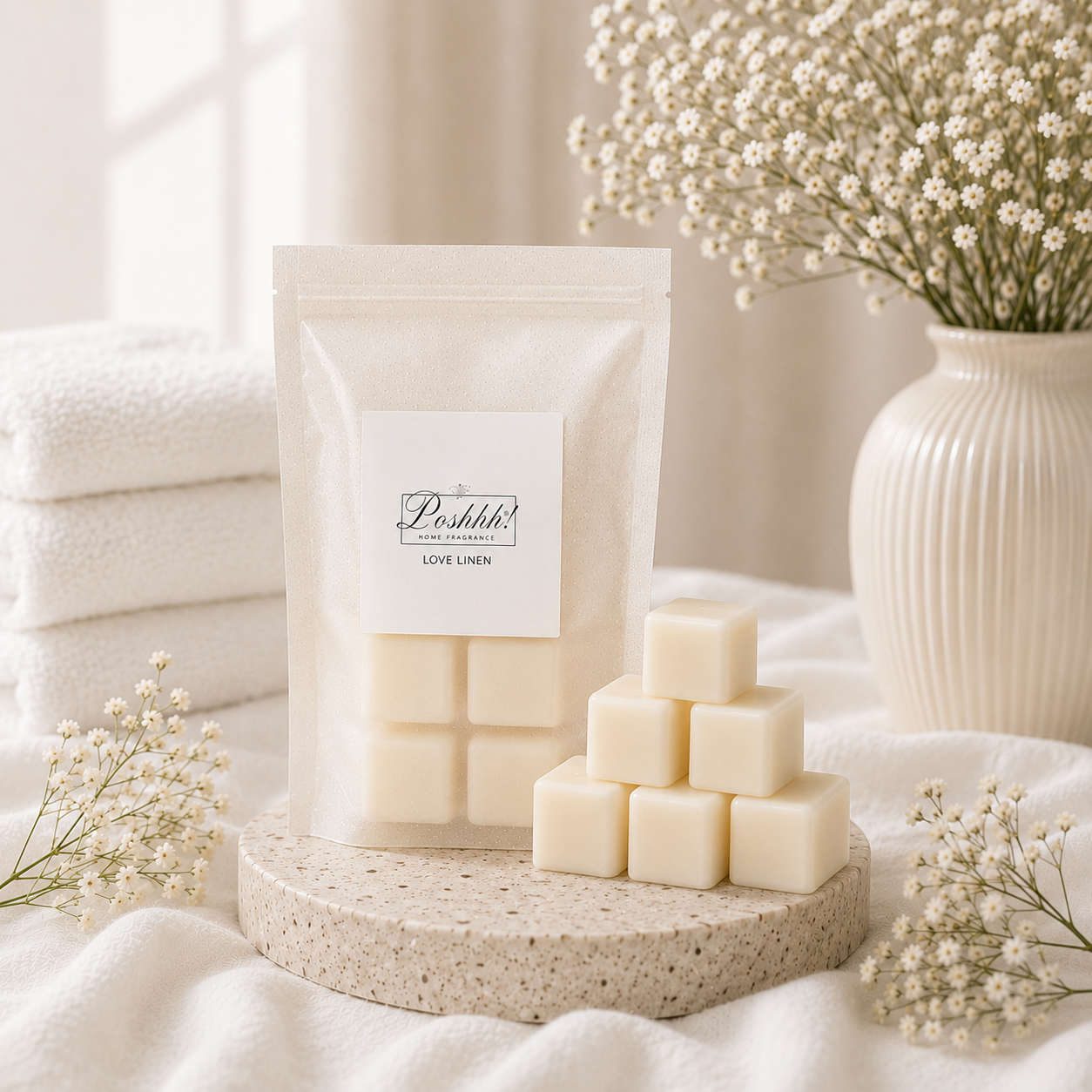 Poshhh Co Love Linen Wax Melts handmade in Fife, Scotland