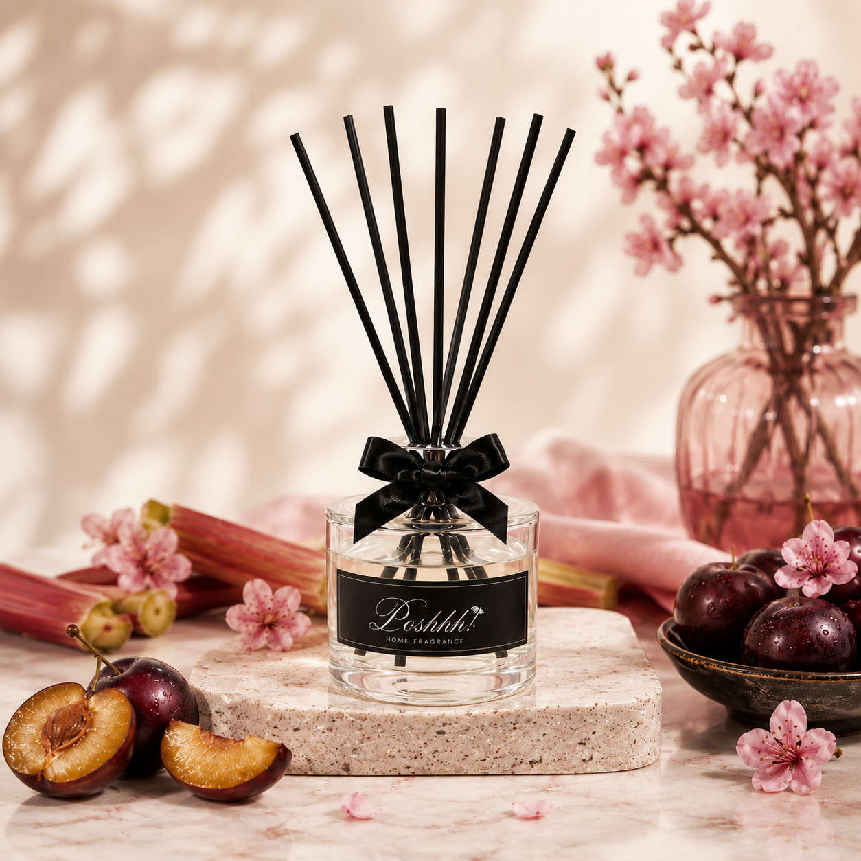 Poshhh Co Rhubarb and Posh Plum Reed Diffusers handmade in Fife, Scotland
